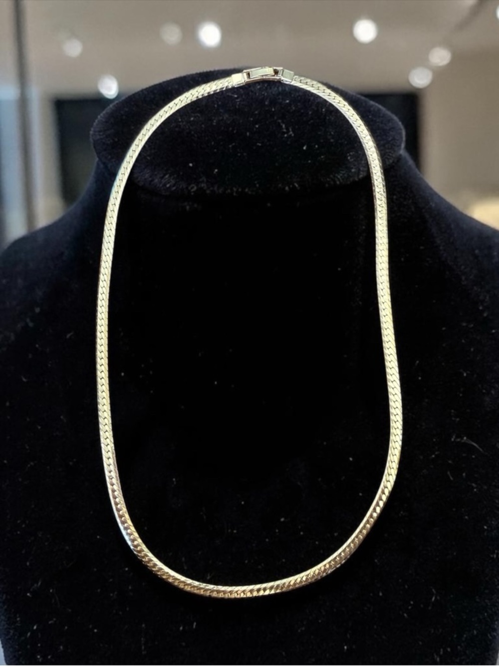 Vintage Gold Herringbone Chain Necklace 20" Flat Woven